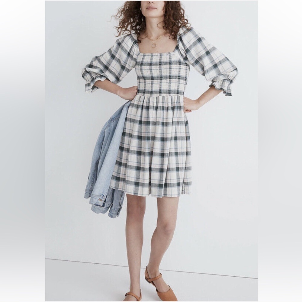 Madewell Plaid Lucie Smocked Mini Dress with Pockets